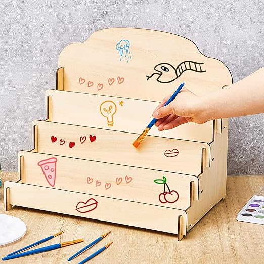 Barydat 2 Pcs 4 Tier Greeting Card Display Stand Wooden Sticker Display Stand Portable Card Display Rack for Vendors Retail Counter Table Display Trade Shows Showcase (Wood Color,15.8 Inch)