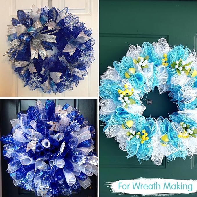 TONIFUL 2 Rolls 10 Inch Royal Blue Decorative Mesh Ribbbon Rolls, Fabric Mesh for Mesh Wreath Supplies, Front Door Wreath Crafts Tree Decor Christmas NewYears Halloween Decoration (10 yds/roll)