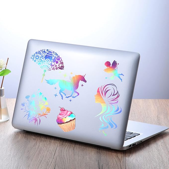Outus 24 Sheets Holographic Sticker Paper Holographic Laminate Sheets Transparent Overlay Lamination Sticker Self Adhesive Vinyl Film A4 Size, 8.25 x 11.7 Inches(Laser Style)