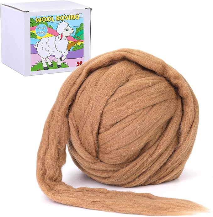 QMNNMA Wool Roving 0.88 lb (14.1 Ounces), Colored Natural Wool Roving for Spinning, Soft Chunky Yarn for Wool Felting, Felting Pad, Felting Supply, Wool Yarn Bulk, Carded Stuffing