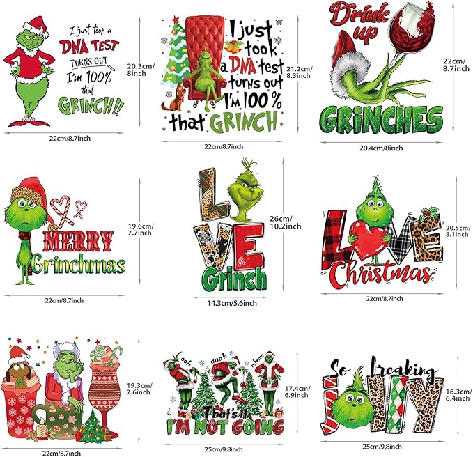 Christmas Iron on Decals Transfer, Funny Christmas Heat Transfer Stickers Iron on Patches for Clothes T-Shirts Pillow Cover Hoody Bag Xmas DIY Craft Supplies Vinyl Stickers