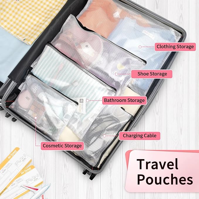 Umriox Small Zipper Pouch, 9.5x7.1 in (Black, 12 Packs), Mesh Bags with Zipper for Office Supplies Travel Accessories