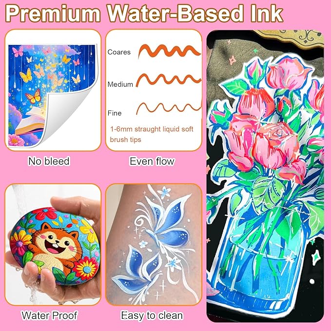 144 Colors Dual Tip Acrylic Paint Markers，Waterproof, Non-Toxic, Odorless Acrylic Markers Pens，Paint Pens & Paint Markers for Rock, Wood, Glass, Stone, Canvas, Ceramic, Fabric and Paper Painting
