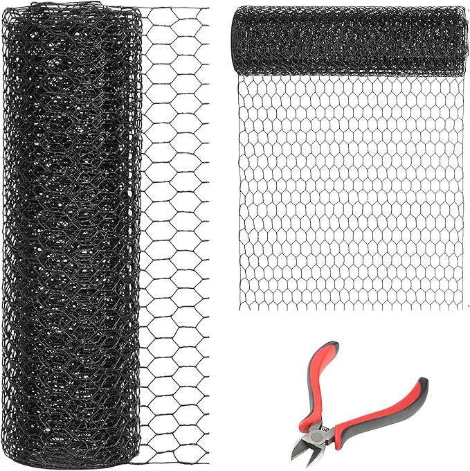 72'' x 150' Black Chicken Wire Fencing, 1 inch Chicken Wire and 20 Gauge Poultry Netting, Garden Mesh Fence Roll for Floral Arrangements/Crafts/Farm/Livestock/Pet Protection