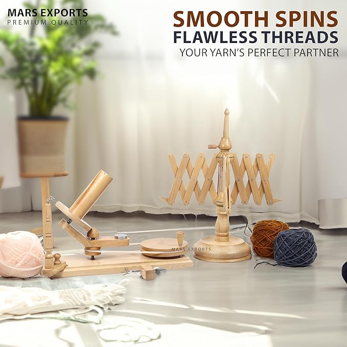 Wooden Yarn Winder with Swift – Manual Yarn Ball Winding Tool for Knitting and Crocheting – Combo Kit (Winder + Swift Beechwood)