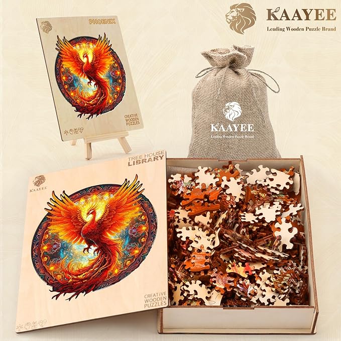 KAAYEE Wooden Jigsaw Puzzles-Wooden Puzzle Adult Unique Shape Advanced Phoenix Wooden Jigsaw Puzzle for Adult, Fathers, Family Puzzles 14.9 * 13.8in 290pcs,Chritmas Gift