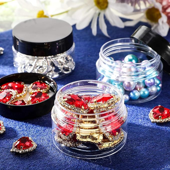 12 Pack 5 OZ Plastic Container Jars with Lids Round Clear Travel Cosmetic Container Jars for Toiletries, Lotion, Cream, Ointments, Makeup, Rhinestone, Samples, Kitchen Storage(Black, 5 OZ)