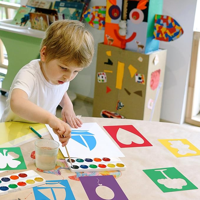 24 Pieces Stencils for Kids,Large Drawing Stencils Chalk Template,8 Inches Washable Shape Template Kit for Crafts,Painting Drawing for Kids Toddlers Preschool(Primary, 8 inch)