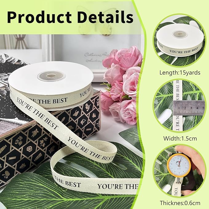 Cotton Herringbone Ribbon - Natural Twill Tape for Custom Gift Wrapping & DIY Crafts-5/8 Inch x 15 Yards - You're The Best Printed Phrase