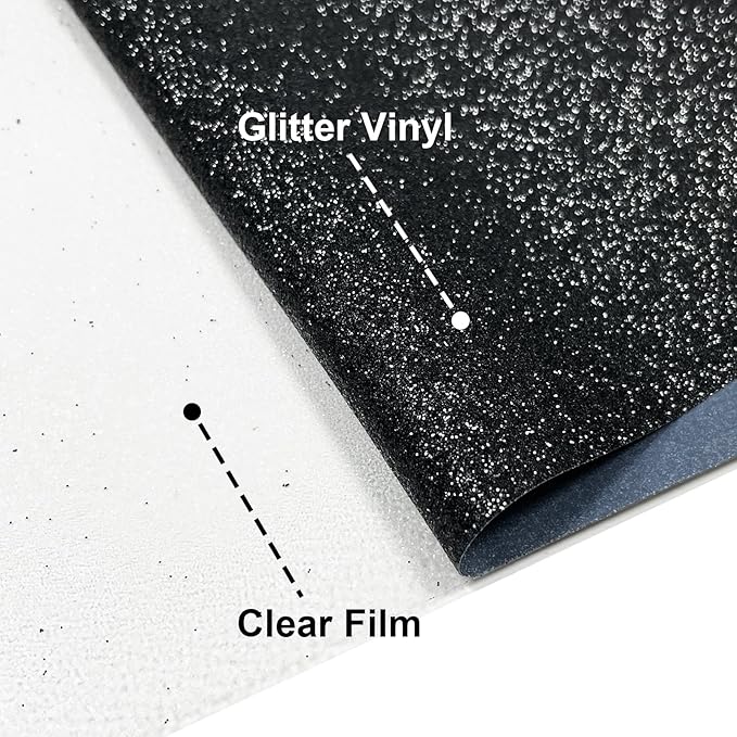 Black Glitter HTV Heat Transfer Vinyl, 12" x 8ft lron on Vinyl, for T-Shirt Ironing, Vinyl HTV Easy to Cut and Weed, The Best Choice for DIY Creativity. (Black, 12" x 8ft)