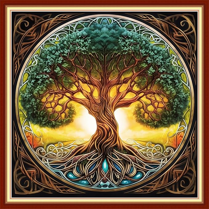Magxvouy Cross Stitch Kits Stamped Full Range of Embroidery Kits,Cross Stitch Patterns Needlework Kits for Beginners 11CT Printed Kits&Magic Tree 18x18 inch