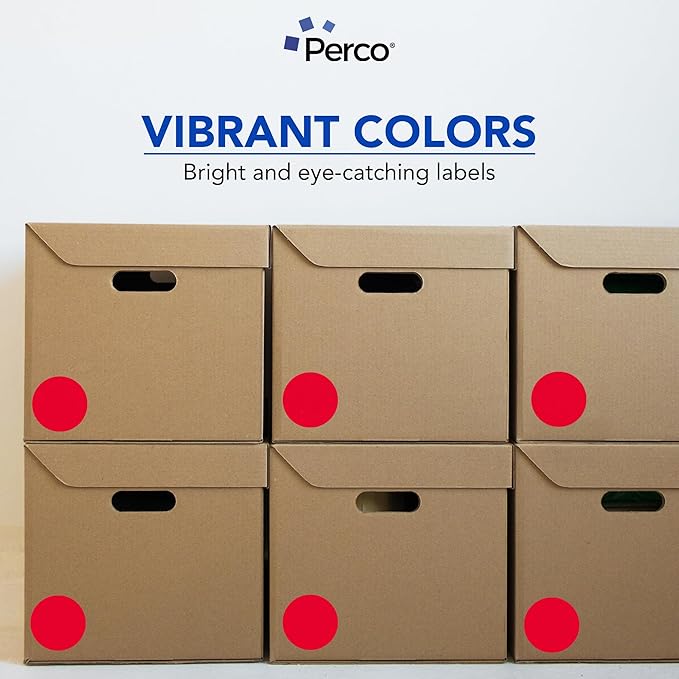 Perco Red 3-Inch Round Circle Dot Sticker Labels with Easy Peel Perforation - 500 Labels per Roll - Strong Adhesion, Vibrant Colors for Organizing, Crafting & More - Made in USA