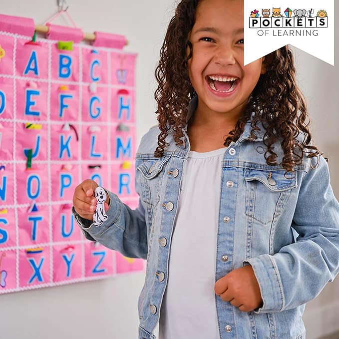 Pockets of Learning Pink ABC Felt Wall Hanging Chart - Early Education Alphabet Fabric Wall Décor for Children's Room | Engaging Educational Learning Art for Kids with Fabric Objects in Pocket