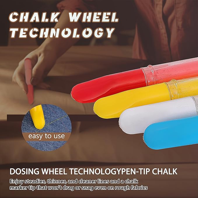 Fabric Chalk Markers for Sewing,Quilting,Crafting|Erasable Tailor Chalk|Work on Various Fabrics|Dosing Wheel Drawing Patterns Precise Line(2pk White professional tailors chalks pencil&1Ruler)