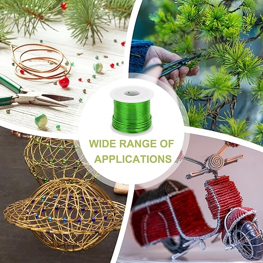 MECCANIXITY 12 Gauge Anodized Aluminum Craft Wire Bendable Bonsai Training Wire 98 Feet 2mm for Sculpting Crafts Wreath Floral Beading Jewelry Making, Green