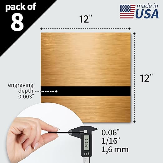 Trotec | Metallic Looking Acrylic Sheet | 12"x12"x1/16, 8 Pcs | Brushed Brass/Black | Metallic Finish - Scratch Resistant for Laser Engraving & Cutting,Printing,Glowforge,Name Plate | USA Made