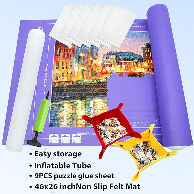 Puzzle Mat Roll Up| Jigsaw Puzzle Mat Roll Up| Roll-Up Save Pad Trays for Sorting Table Board Glue Sheets and Frame Keeper Storage Accessories for Kids and Adults (Purple, 1500pcs)