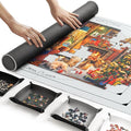 ropoda 1500 Pieces 46" x 26 "Puzzle Mat Roll Up, Puzzle Saver with 4 Large Sorting Trays & Travel Storage Bag, Portable Rollup Puzzles Keeper(Grey)