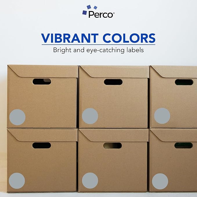 Perco Grey 3-Inch Round Circle Dot Sticker Labels with Easy Peel Perforation - 500 Labels per Roll - Strong Adhesion, Vibrant Colors for Organizing, Crafting & More - Made in USA