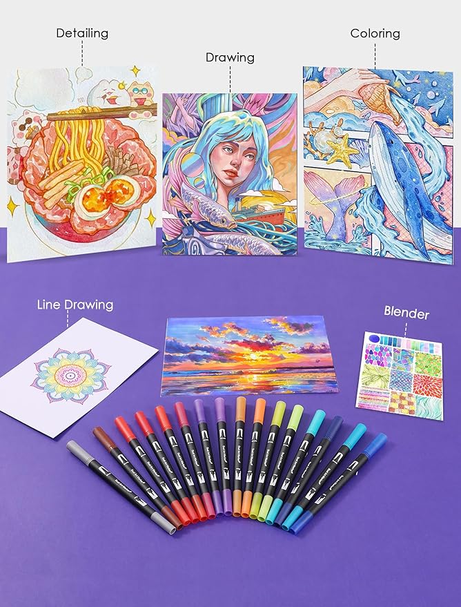 Dual Tip Markers, Double Brush Art Markers Set with Fine Tip and Brush Tip for Adult Coloring Book, Hand Lettering, Calligraphy & Drawing, Art Supplies Kit for Kids and Adults (72 Colors)