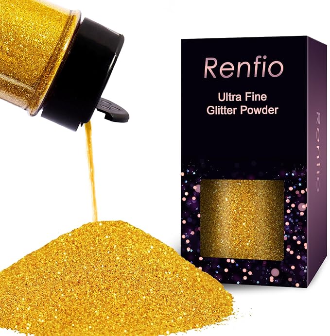 Renfio Ultra Fine Glitter Powder Metallic Resin Glitter 2.11 Oz (60g) PET Flakes Crafts Sequins 1/128" 0.008" 0.2mm Epoxy Chips Flakes for Tumblers Slime Decoration - Homebrush Gold