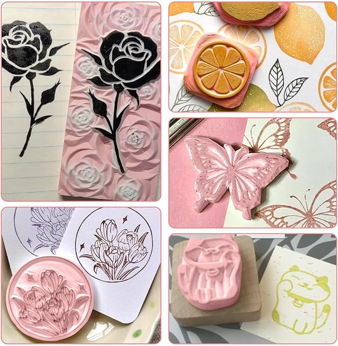 4 Pack 4"x6" Pale Pink Rubber Stamp Carving Blocks, Rubber Carved Brick for Stamp Soft Rubber Crafts and DIY Craft Project