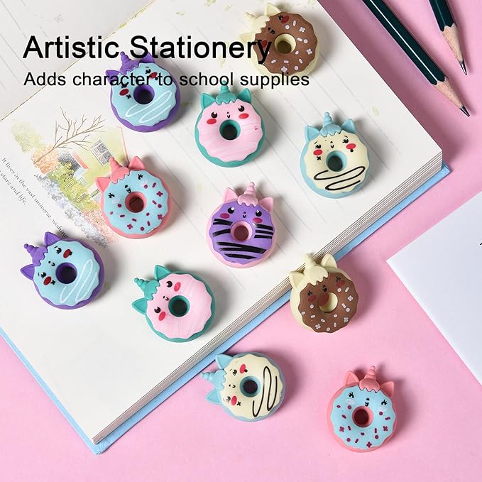 HILAZA Donut Erasers for Kids Bulk, 24 Pieces 3D Cute Fun Monster Erasers for Party Favors Classroom Prizes