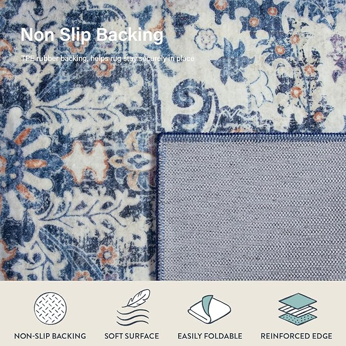 Lahome Bohemian Washable Runner Rug, 2'6" x 10' Soft Runners for Hallways Long Kitchen Carpet Runner, Non Slip Printed Stair Carpet Runners for Hall Bathroom Mudroom Hardwood Floor, Blue Purple/Multi