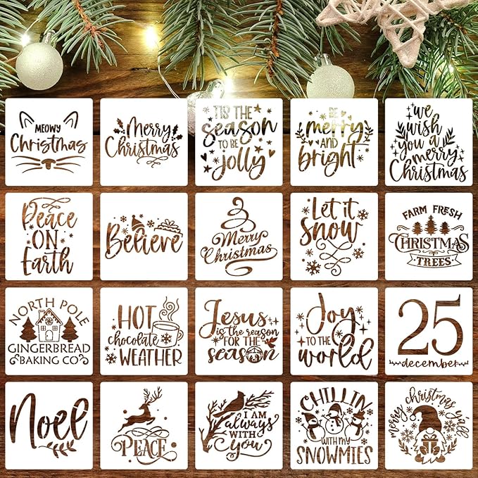 Christmas Stencils for Crafts Reusable 6” Christmas Stencil Xmas Holiday Stencils for Painting on Wood Fabrics Decor