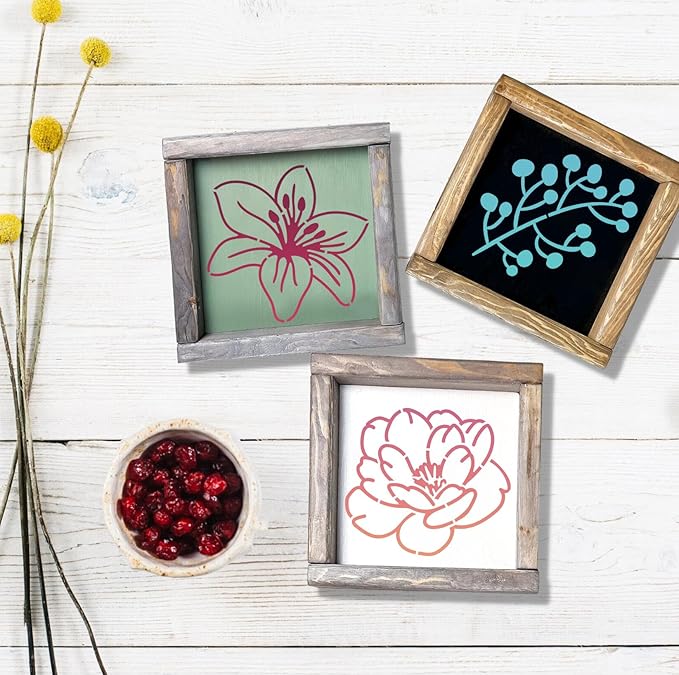 Flower Stencils for Painting Reusable 3” Flowers Stencil Floral Leaves Drawing Templates for Painting on Wood Fabric Canvas