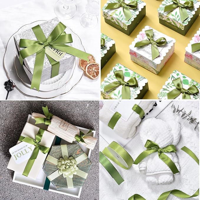 5/8" x 100 Yards Olive Green Polyester Satin Ribbon Single Faced Bulk Fabric Ribbons for Gift Wrapping, Crafting, Bows Making, Sewing, Wedding, Home Decor
