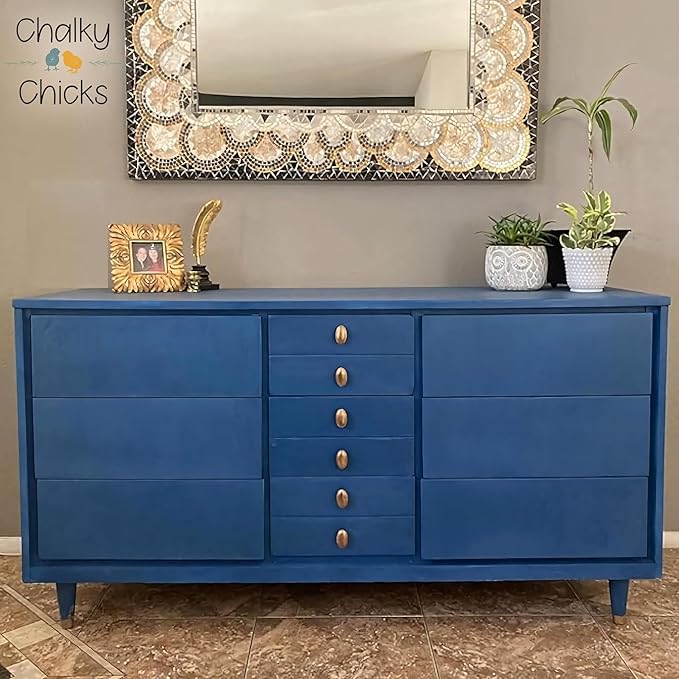 Chalky Chicks All-in-One Chalk Paint for Furniture or Cabinet - 16 Fl Oz - Matte Finish Denim (Navy Blue) for Metal, Wood Furniture Paint - No Sanding All-in-One for Home Decor & Crafts, USA Made