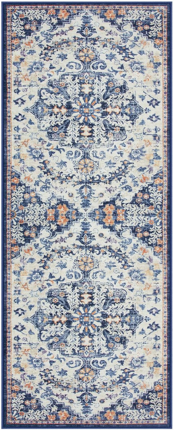 Lahome Bohemian Washable Runner Rug, 2'6" x 10' Soft Runners for Hallways Long Kitchen Carpet Runner, Non Slip Printed Stair Carpet Runners for Hall Bathroom Mudroom Hardwood Floor, Blue Purple/Multi