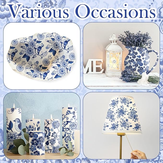 Epakh 36 Pack 6 Style Blue and White Decoupage Paper Napkins Assorted Floral Chinoiserie Decorative Cocktail Napkin Paper for DIY Crafts Fall Christmas Wedding Party Decor, Each Unfolded 13''