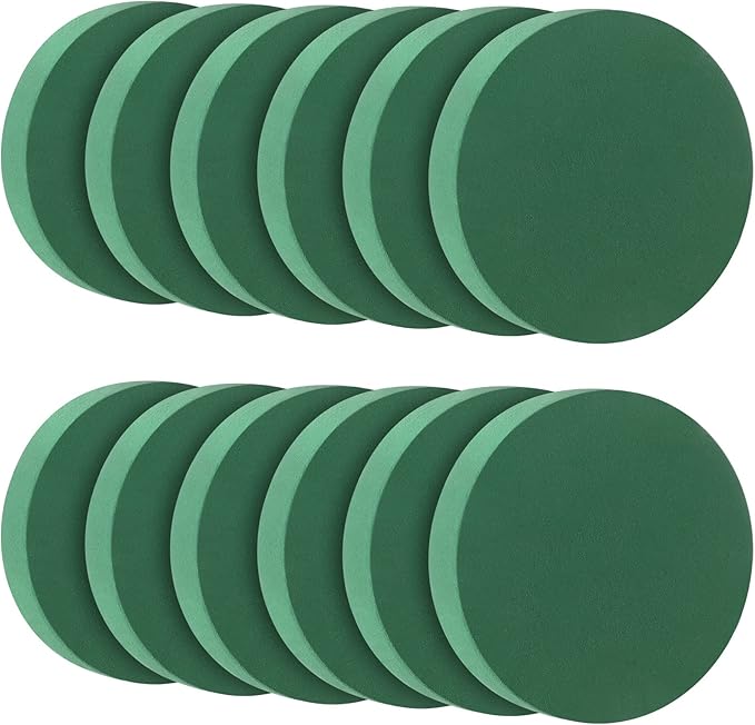 12 Pieces Round Floral Foam Wet Green Flower Foam DIY Flower Arrangement Kit for Aisle Wedding Party Decoration(6.5 x 6.5 x 1.57 Inches)