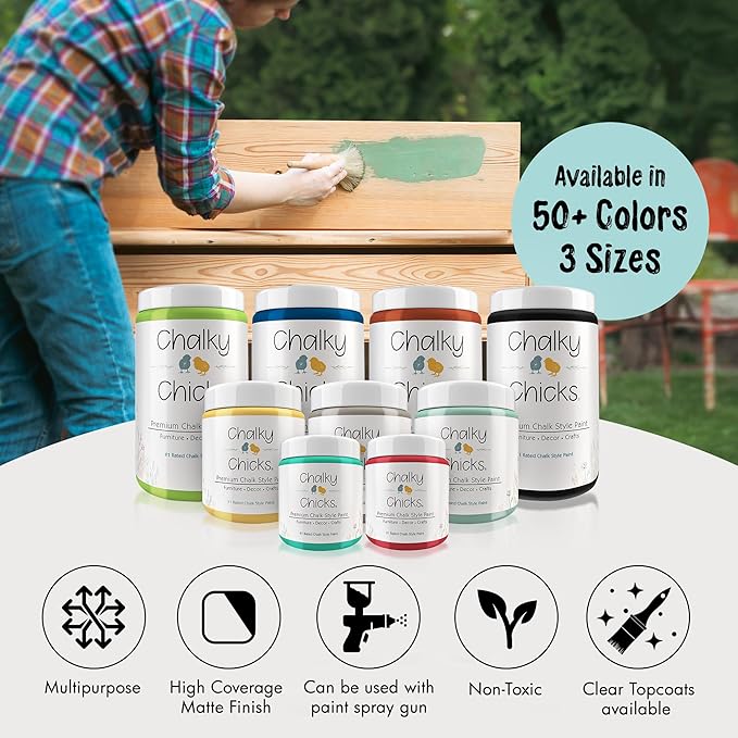 Chalky Chicks All-in-One Chalk Paint for Furniture or Cabinet - 16 Fl Oz - Matte Finish Rain Drop (Light Blue) for Metal, Wood Furniture Paint - No Sanding All-in-One for Home Decor & Crafts, USA Made