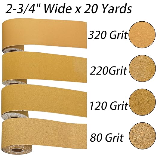 TOPZEA PSA Longboard Sandpaper Rolls Set, 80/120/220/320 Grit, Total 20 Yards, 2-3/4" Wide, 4 Grits Continuous Longboard Sanding Paper for Automotive Body, Woodworking, Air File & Hand Sander Blocks