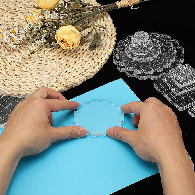 PATIKIL 3" Acrylic Stamp Block, 6Pcs Clear Stamping Block with Grid Lines Decorative Mounting Blocks Round for Scrapbooking DIY Crafts Card Making