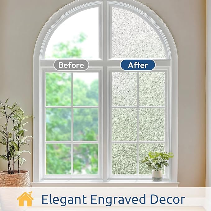 rabbitgoo Window Privacy Film Frosted Glass Film, Decorative Cling UV Sun Blocking Decals, Frosting Window Clings for Home Bathroom Door Coverings, 23.6 x 78.7 inches