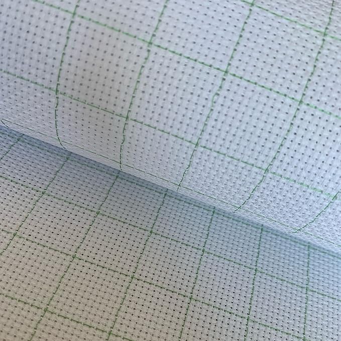 14CT Easy Count Thread Grid Aida Cloth Embroidery Cross Stitch Fabric, Green Grid, W59 x L39