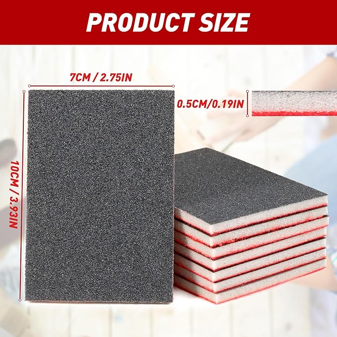 24 Pcs Sanding Sponge 240 Grit, Washable & Reusable Sanding Blocks for Wood, Metal, Drywall, Glazing, Wet Dry Sandpaper for Smooth Finishing