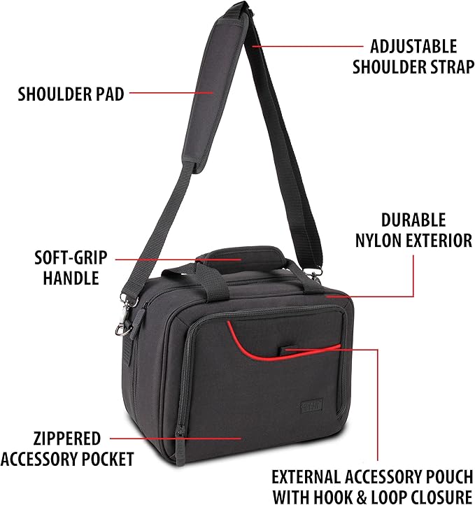 USA Gear Card Deck Storage Bag Compatible with TCG and CCG Deck Games - Card Protector Bag with Padded Shoulder Strap, Customizable Interior, Weather Resistant - Fits Boxes and Loose Cards - Red