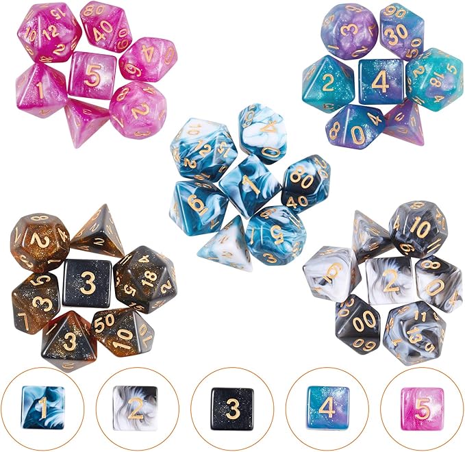 Coyeekn DND Dice Set, 20 x 7 (140 Pieces) Polyhedron Dice 20 Colors Dice for Dungeons and Dragons DND RPG MTG Table Games D4 D8 D10 D12 D20 with 1 Large Flannel Bag