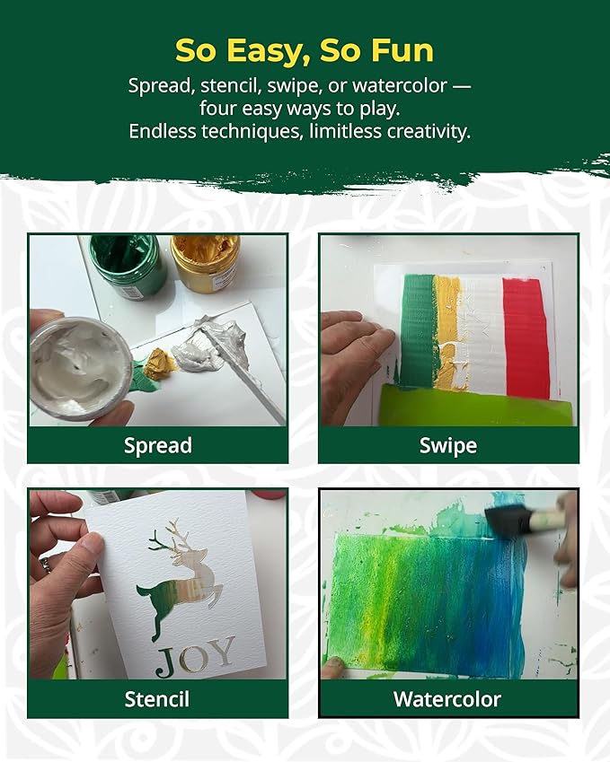 The Crafter's Workshop Stencil Butter - Holiday Acrylic Paint Set - Boutique Metallic Texture Paste for Art, Canvas, Journals, & Cards - 4 x 2oz Jars