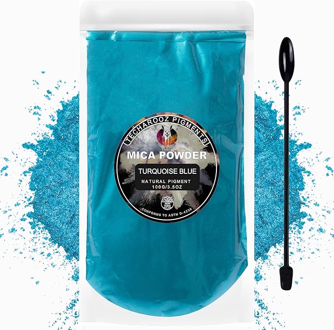 Turquoise Blue Mica Powder for Epoxy Resin 100g / 3.5oz. Sealed Bag Techarooz 2 Tone Resin Dye Color Pigment Powder for Lip Gloss, Nails, Colorant for Slime Bath Bombs Soap Making Polymer Clay