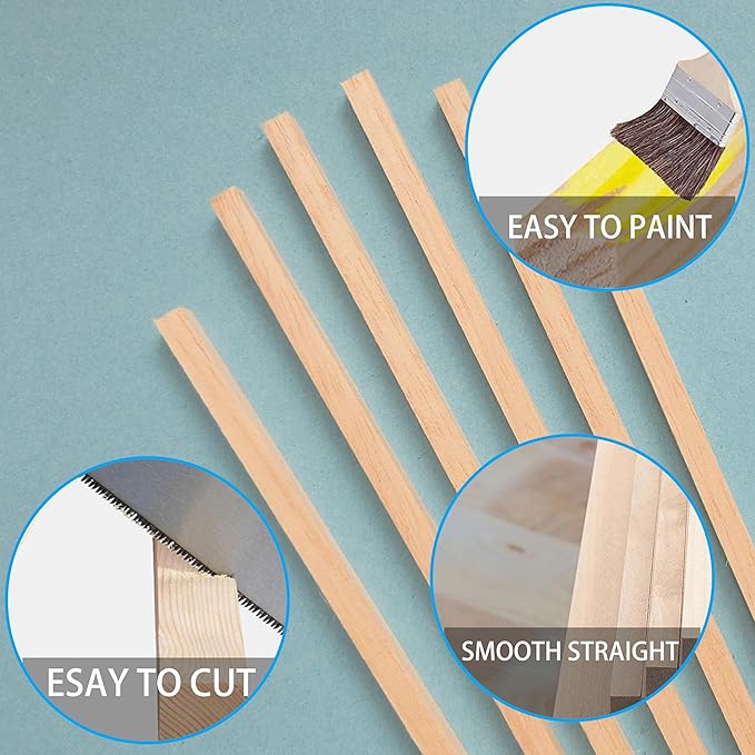 60Pcs Wood Square Dowel Rods 1/2 x 1/2 x 12 inch,Wood Squares for Crafts,Model Making Balsa Wood (1/2""x12""-60pcs)