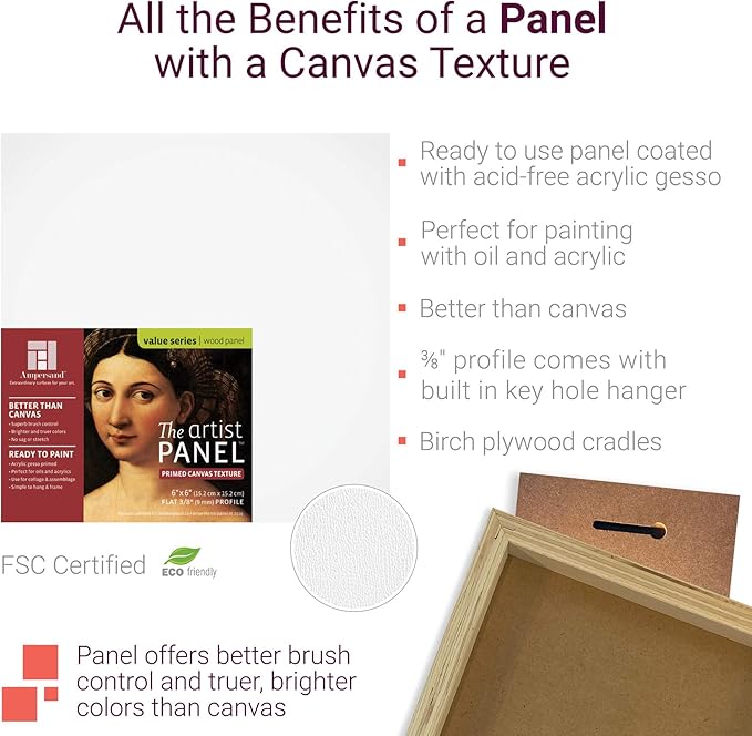 Ampersand Art Supply Wood Gesso Art Painting Panel: Canvas Texture, 3/4 Inch Cradle, 4" x 4"