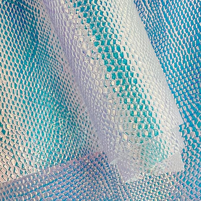 ONEART | Iridescent Transparent Embossed Vinyl Holographic Blue Clear PVC Vinyl Craft Fabric 16"×54" for Sewing DIY Projects-Lizard