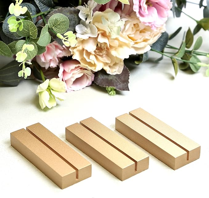 UNIQOOO 20 Pack 4" Gold Birch Wood Stands for Wedding Acrylic Sign, Wood Table Number Holders for 1/8 Thick Acrylic Sheets | Wedding Display Stand, Card Holder for Bar Menu, Retail Sign, Party