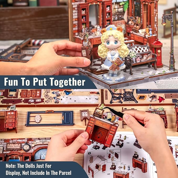 CUTEBEE Book Nook Kit - DIY Miniature House Dollhouse Kit for Adults, Booknook Hair Salon Barbershop Tiny House Bookshelf Decor 3D Wooden Puzzle, Gifts for Family and Friends (John's Hair Salon)
